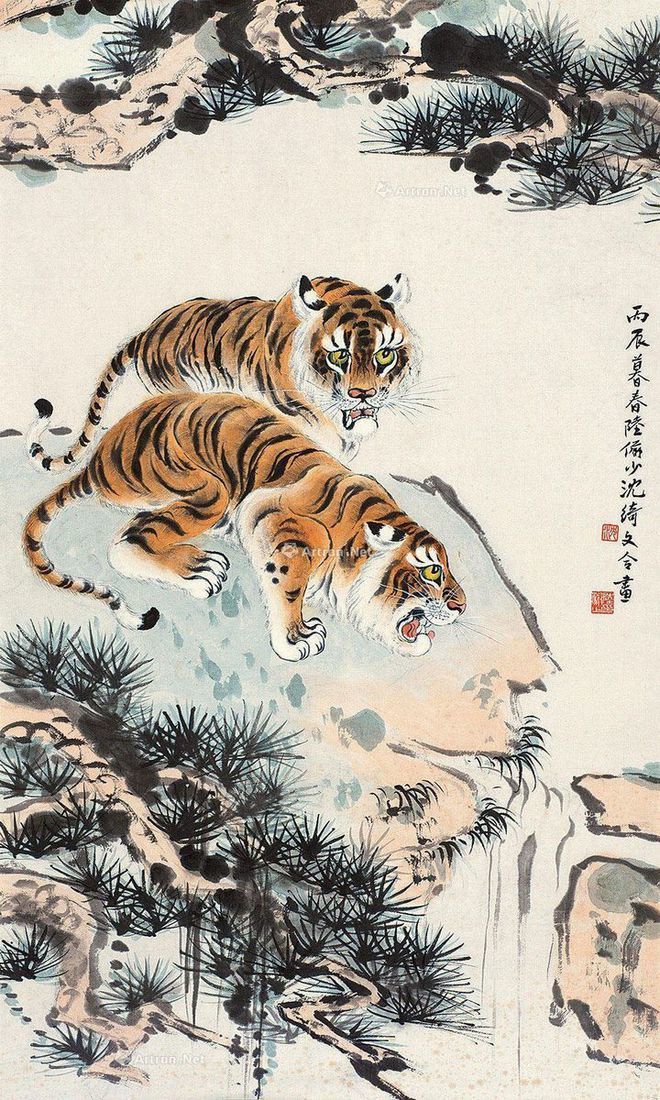 圖:陸儼少、沈綺文合畫《雙虎圖》