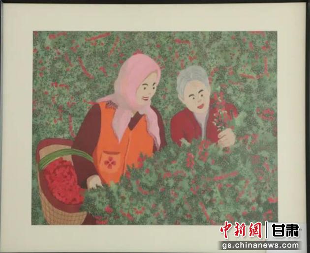 靖遠(yuǎn)縣枸杞種植業(yè)帶動(dòng)10多萬農(nóng)民脫貧致富。刺繡 王明風(fēng) 繡稿 胡靜 靖遠(yuǎn)縣枸杞種植業(yè)帶動(dòng)10多萬農(nóng)民脫貧致富。刺繡 王明風(fēng) 繡稿 胡靜